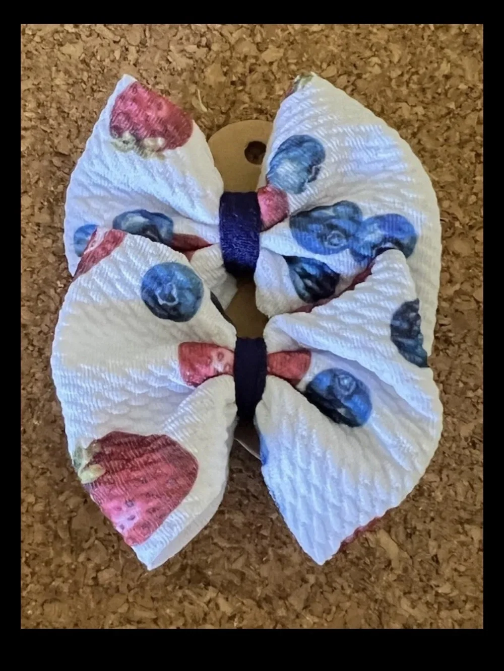 Handmade Fabric Hair Bow Red White Blue Berry 4th July Girl 2.75”x2.5” Clip 2pc